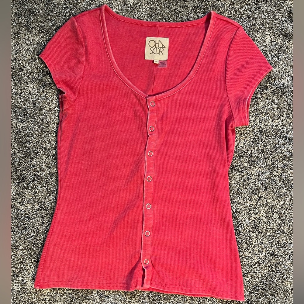 Short sleeve snap front Henley top